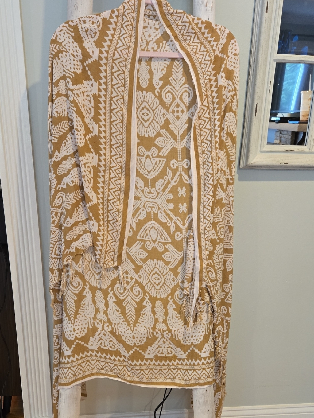 Boho Patterned Lightweight Cardigan - Cream & Tan